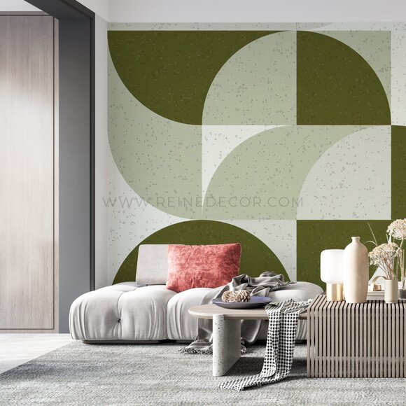 Geometric Rounded Corner Squares Wallpaper in Green | Modern Abstract Wall Art | - Picture 4 of 9